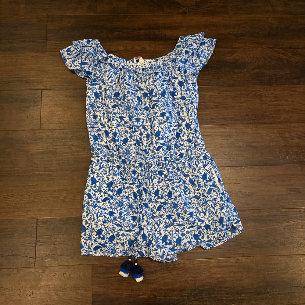 Vineyard Vines Tropical Block Print Romper Tassel Waist M